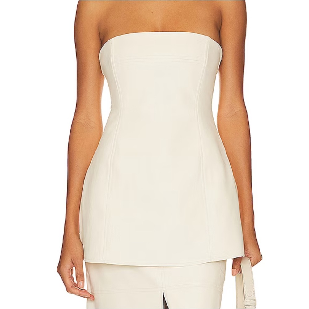 WeWoreWhat Vegan Leather Strapless Top Ecru